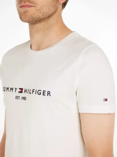 T-Shirt Manches Courtes Homme Core Tommy Logo Col Ras-du-Cou S White (Snow White)