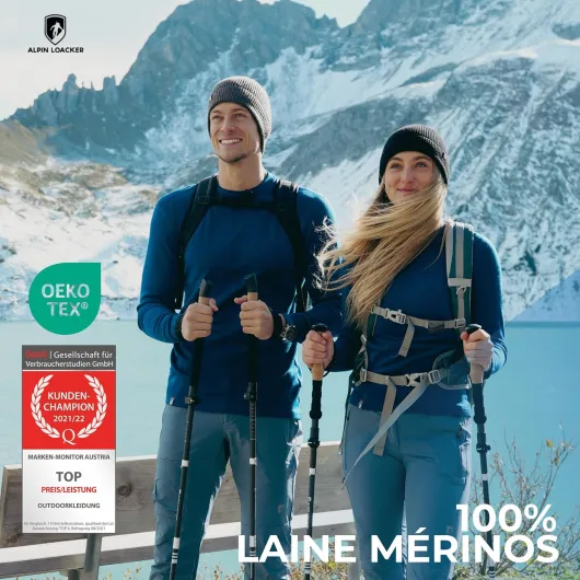 Homme Manches Longues en Laine Mérinos - Pull de Leger, Respirant, Sechage, Thermique - Tee Shirt Manche Longue de Randonnée Camping Cycle Fitness XL Bleu
