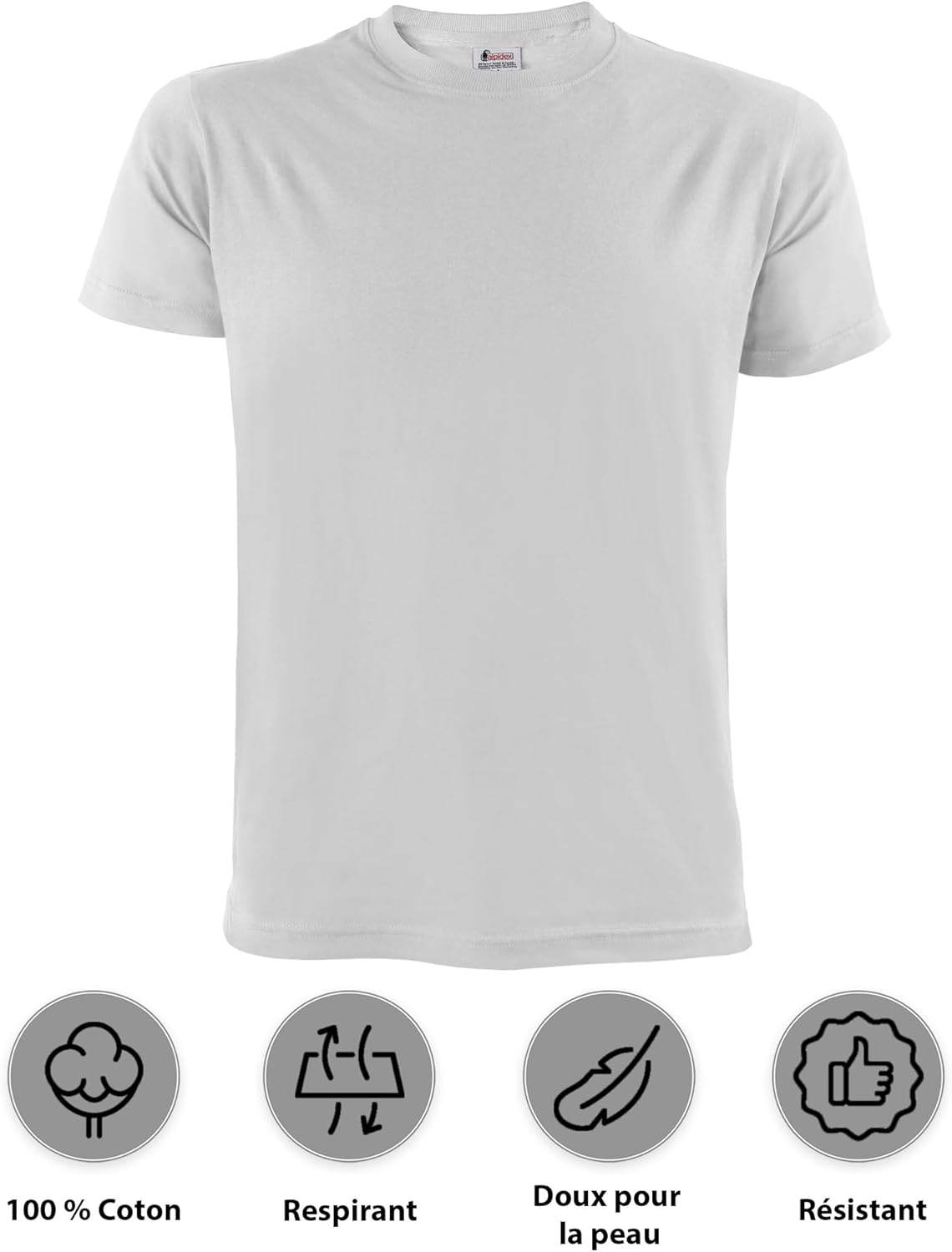 T-Shirts Hommes Noir Unis à Col Rond Lot de 5, Taille S M L XL XXL 3XL 4XL 5XL XXL Water