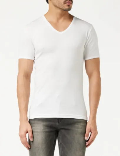 Lot de 4 T-Shirts Col V pour Homme - Côte Fine 100% Coton Peigné - sans Couture Côté - Invisible sous Chemise - Label Oeko-TEX® Standard 100 XL Blanc