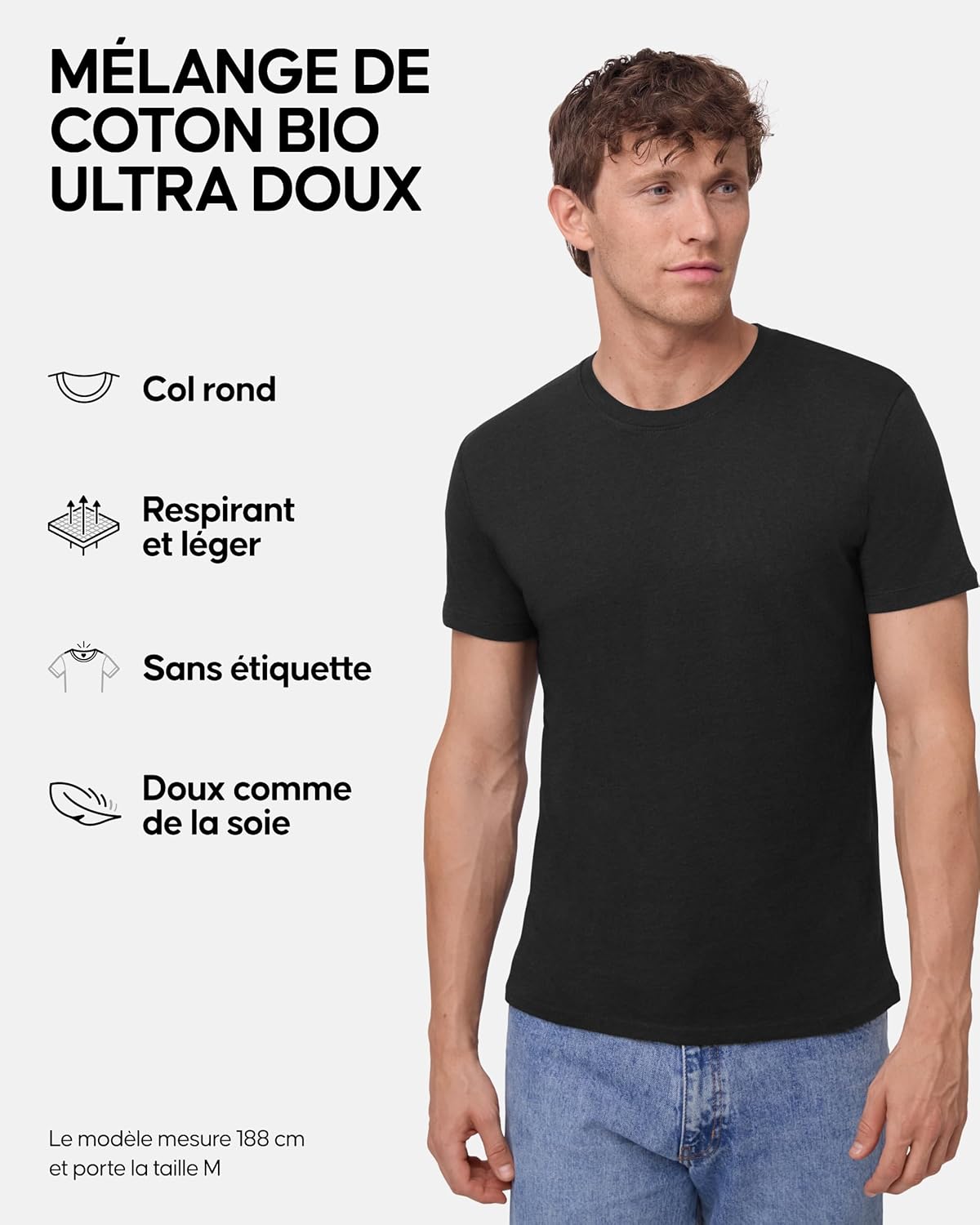 T-Shirts en Coton Bio, Multipack, Col Rond, Manches Courtes, Melange Doux Prémium, Lot de 1, 2 ou 4 - T-Shirts pour Homme XL Noir - 4 Pack