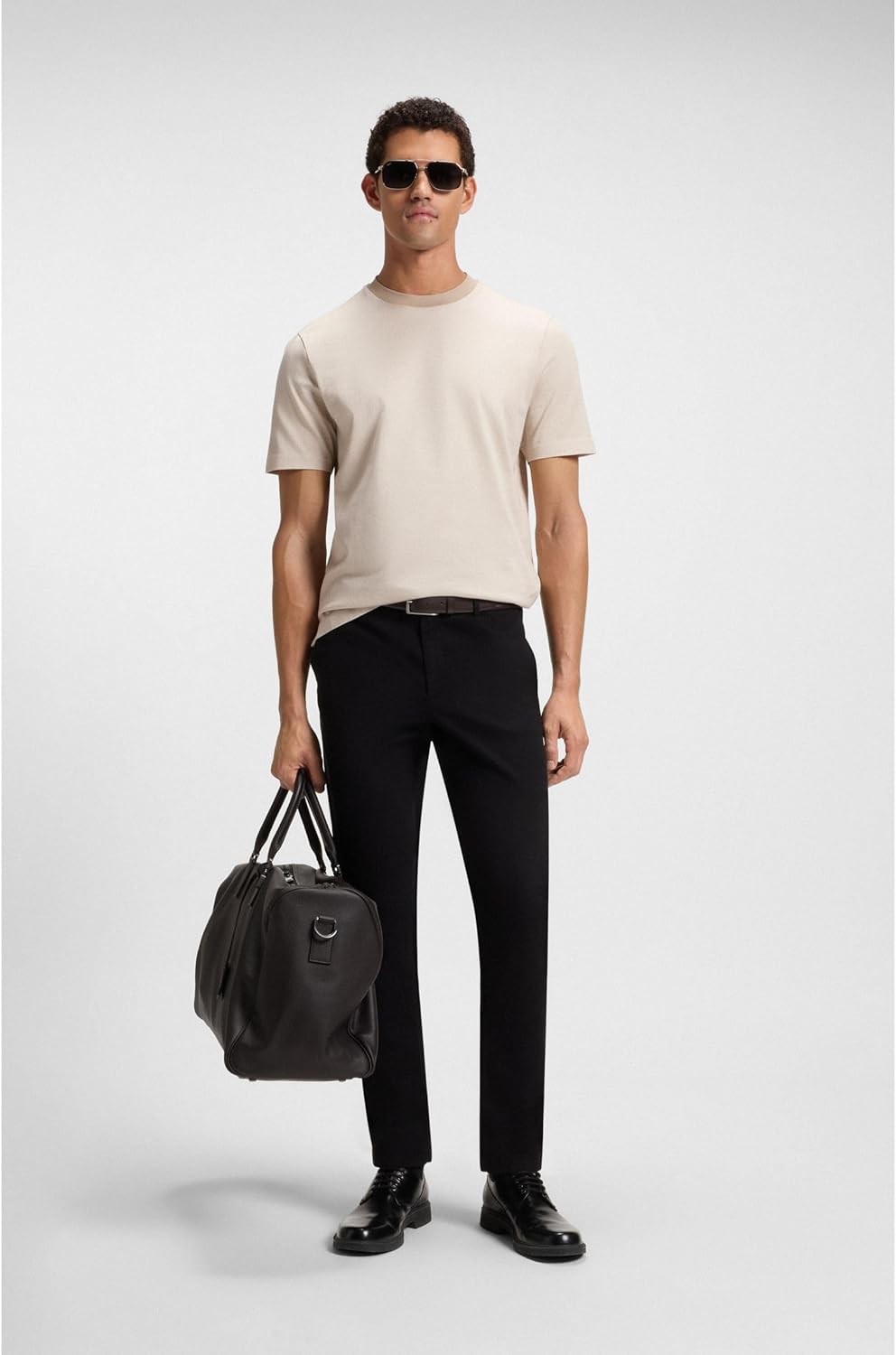 BOSS Hommes H-Thompson 432 T-Shirt en Coton mercerisé à Micro Motif L Beige Clair275