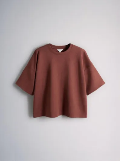 THE SET Femme T-shirt à manches courtes en tissu épais haut de gamme et pantalon de jogging à plis, lot de 2 M Chocolate Brown