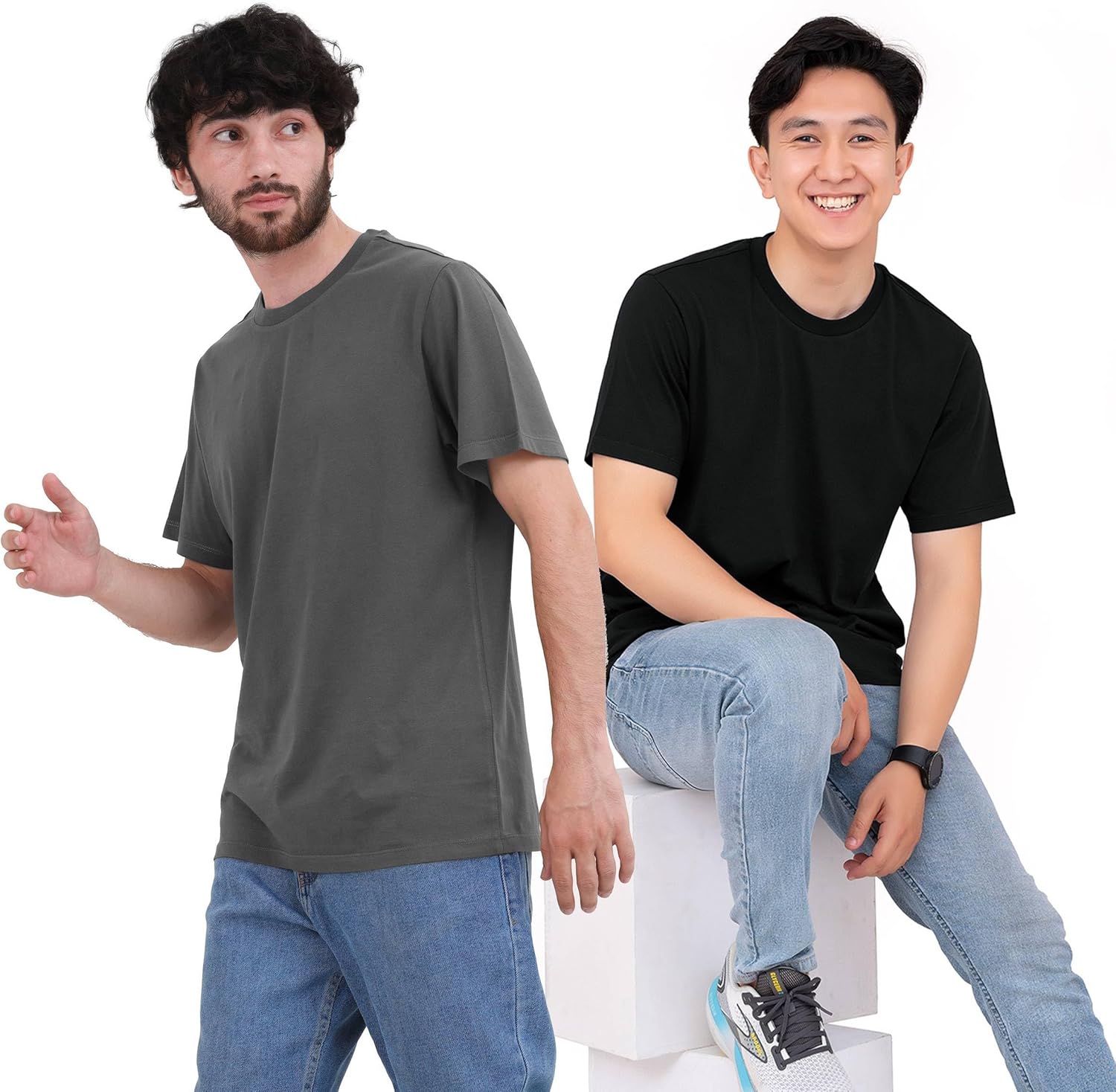 Lot de 6 T-Shirts Homme en Coton -100% Coton T-Shirts de Homme - Col Rond Multipack XXL Pack6 [Grey Collection]