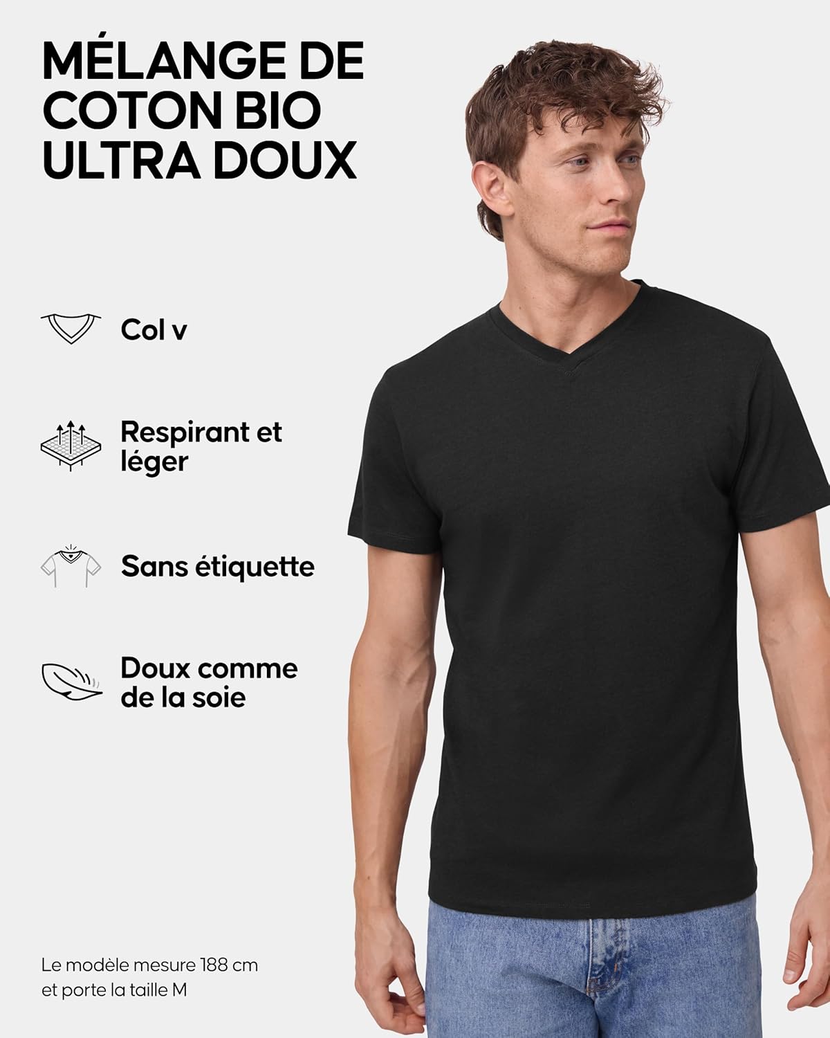 T-Shirts en Coton Bio, Multipack, Col V, Manches Courtes, Melange Doux Prémium, Lot de 1, 2 ou 4 - T-Shirts pour Homme XXL Col en V - Multicolore (1xblanc, 1xnoir)