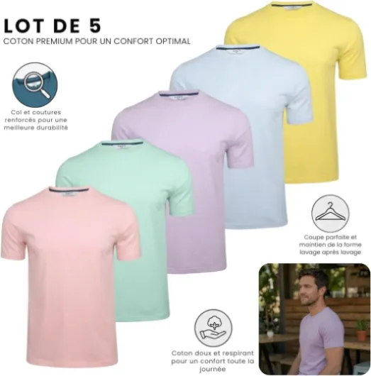 Xact T-Shirts Unis en Coton à Col Rond pour Hommes, Lot de 5 XXL Lot de 5 - Pastel Sunshine