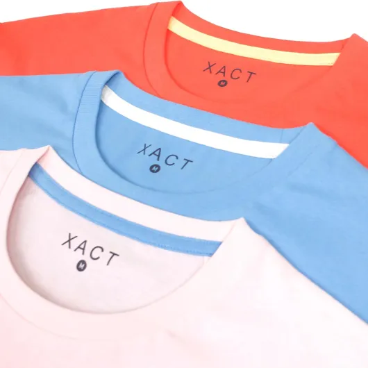 Xact T Shirt Homme Lot de 3 – 100% Coton, Manches Courtes, Col Rond, Coupe Classique, T-Shirts Homme Été Respirants XL Lot de 3 - Surf - Corail Vif/Bleu Azur/Rose