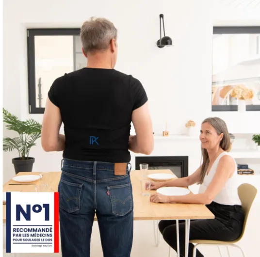 T-Shirt Discret pour Homme - Technologie Brevetée - Soulage le Mal de Dos - Manches Courtes - Col V - Noir - Taille H1 P3 H1.P3 Noir