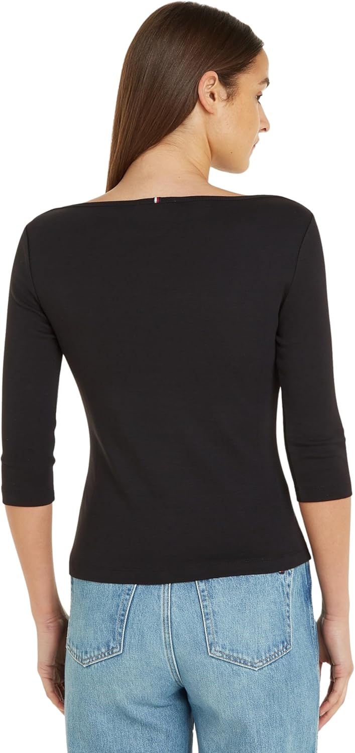 T-Shirt Manches Longues Femme Slim Col Bateau M Black (Black)