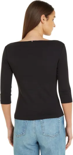 T-Shirt Manches Longues Femme Slim Col Bateau M Black (Black)