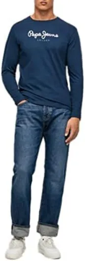 Homme Eggo T-Shirt Coupe Slim Manches Longues Bleu L Bleu (Navy)