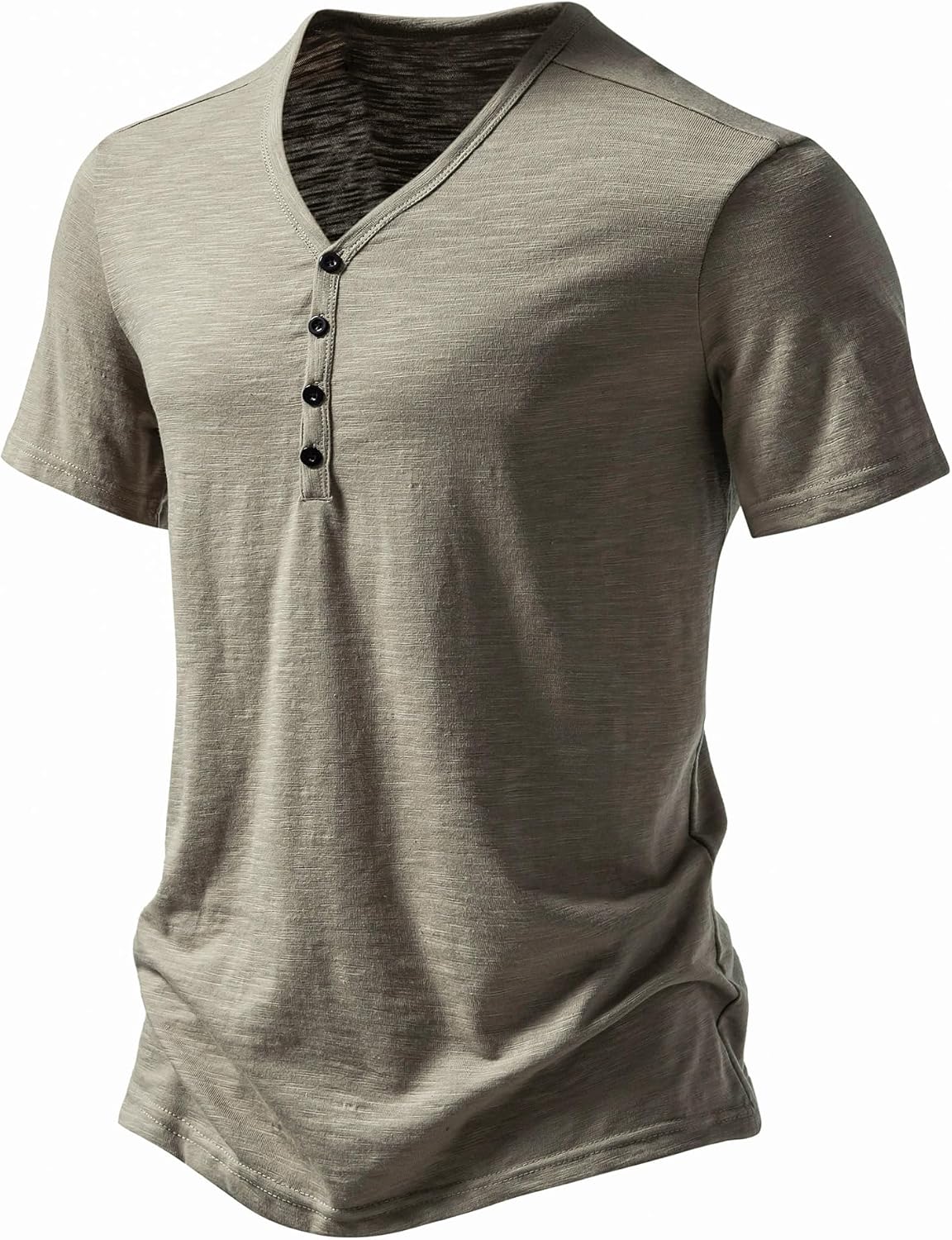 MakingDa Chemise Henley décontractée à manches longues/courtes pour homme, coupe musclée, 4 boutons, coupe ajustée XL Kaki