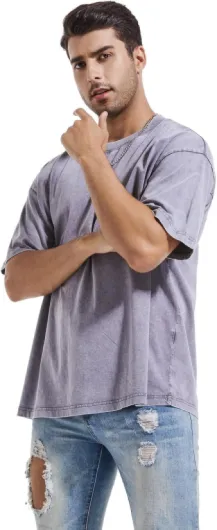 Lot de 3 t-shirts d'été surdimensionnés en coton lourd pour homme, vintage, coupe ample, manches courtes, t-shirts décontractés pour hommes et femmes XXL Noir + Gris + Café