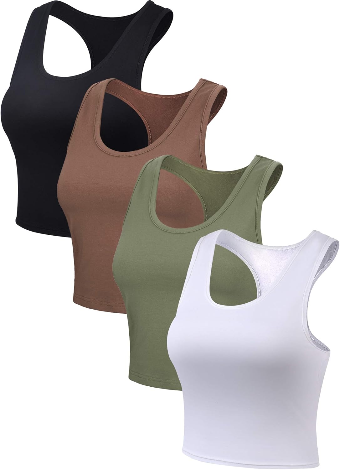 BOAO Haut Court Basique Basique Femme S Noir, Blanc, Vert Kaki, Café