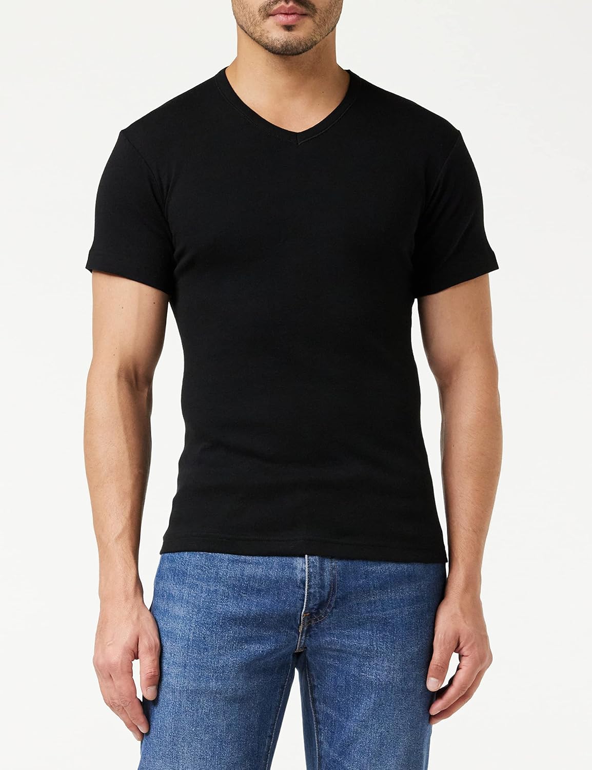 Lot de 4 T-shirts Homme Col V - 100% Coton Bio - Label OEKO-TEX® standard 100 - Maillots de Corps Certification GOTS - Hypoallergénique, Manches Courtes 3XL Blanc/Blanc/Noir/Noir
