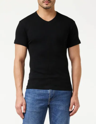 Lot de 4 T-shirts Homme Col V - 100% Coton Bio - Label OEKO-TEX® standard 100 - Maillots de Corps Certification GOTS - Hypoallergénique, Manches Courtes 3XL Blanc/Blanc/Noir/Noir