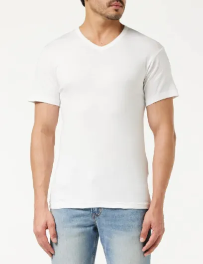 Lot de 4 T-shirts Homme Col V - 100% Coton Bio - Label OEKO-TEX® standard 100 - Maillots de Corps Certification GOTS - Hypoallergénique, Manches Courtes XL Blanc