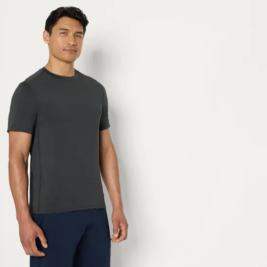 T-shirt Léger à Manches Courtes, Tissu Technique et Extensible qui Évacue l’Humidité et Sèche Rapidement Homme, Packs Multiples 2 Bleu Marine/Gris Graphite Chiné L
