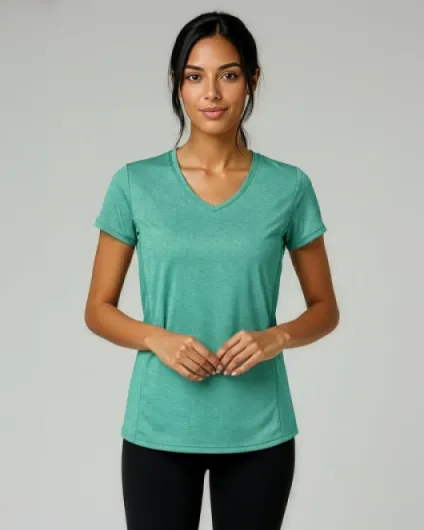 Real Essentials Lot de 5 t-Shirts de Sport à Manches Courtes et col en V pour Femme, Tissu Dry-Fit avec évacuation de l'humidité (Disponible en Grande Taille) Taille normale M Lot de 15