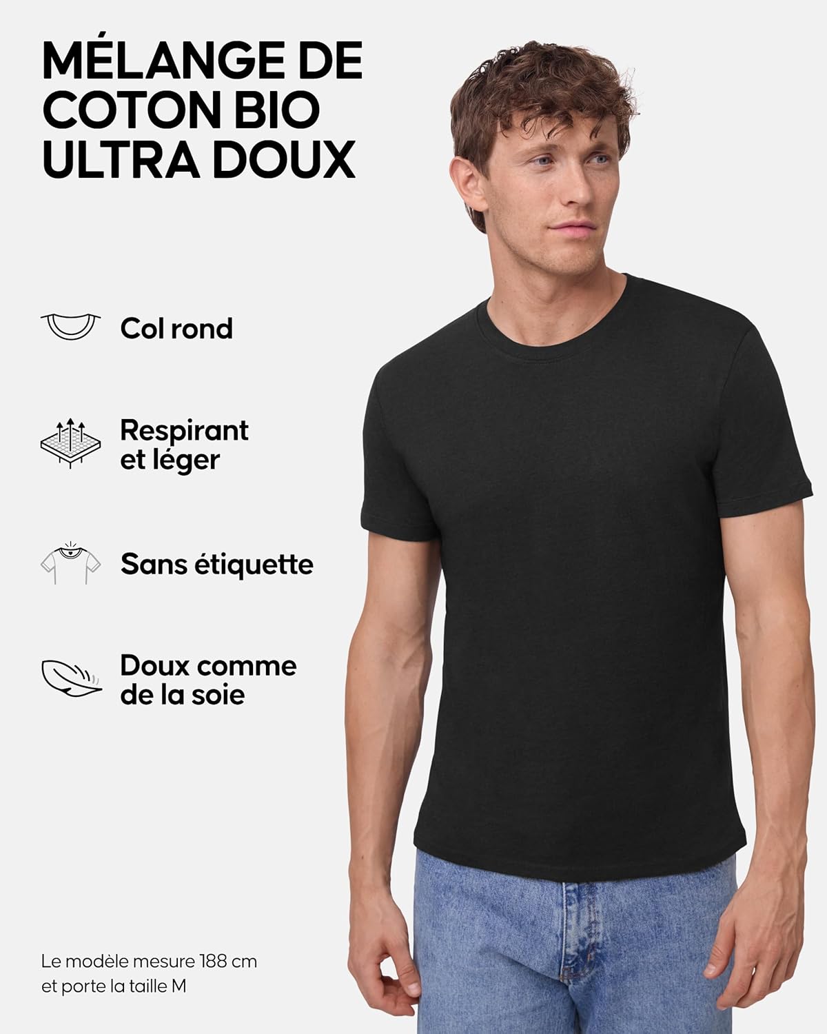 T-Shirts en Coton Bio, Multipack, Col Rond, Manches Courtes, Melange Doux Prémium, Lot de 1, 2 ou 4 - T-Shirts pour Homme L Col Rond - Multicolore (1xblanc, 1xnoir)